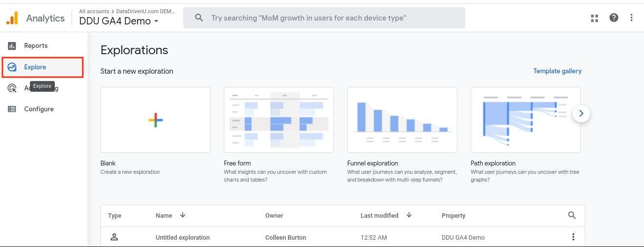 Exploration Reports GA4