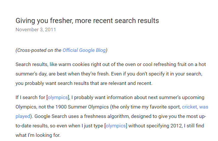 Google’s Freshness algorithm update 